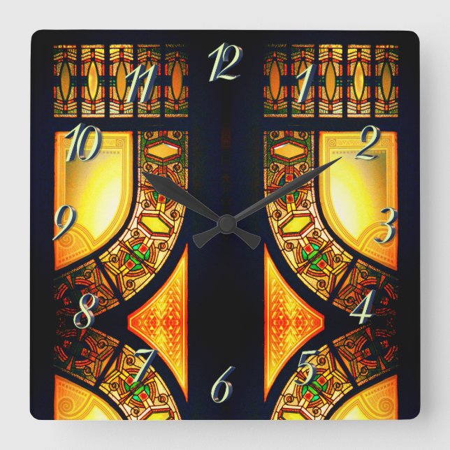 Elegant av Victorian nedfläckad glass door Fyrkantig Klocka (Framsida)