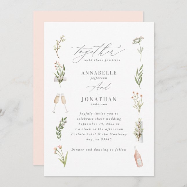 Elegant av vildblommor i vattenfärgsfärg, blommigt (Fram/baksida)