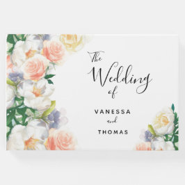 elegant av vita blommor från bröllop gästböcker