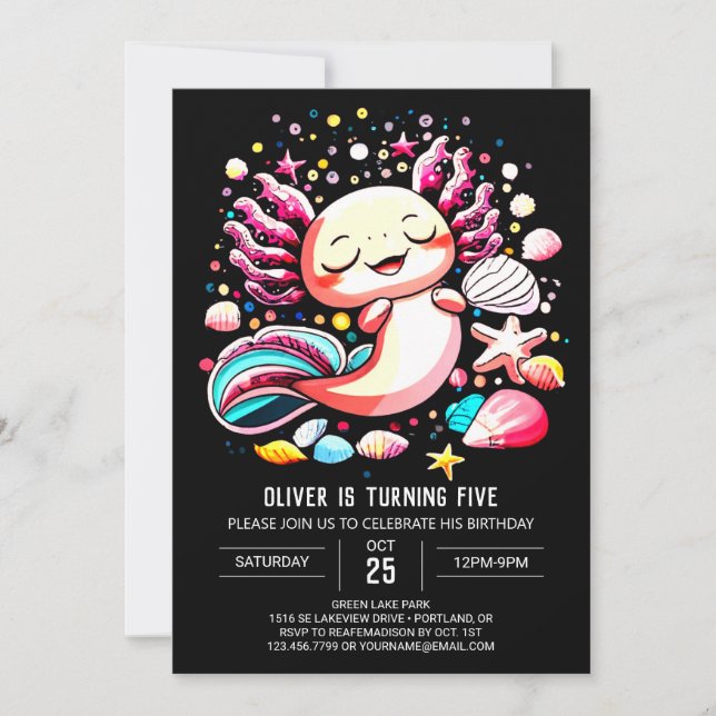 Elegant Axolotl Editable Birthday Inbjudningar (Framsida)