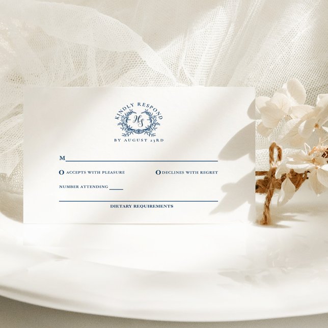 Elegant Azurblå Monogram Tecken Bröllop OSA Kort (Skapare uppladdad)