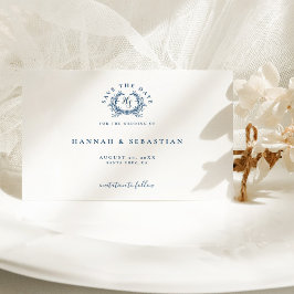 Elegant Azurblå Monogram Tecken Bröllop Spara Datumet