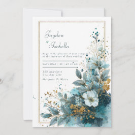 Elegant Azure Blooms Watercolor Bröllop Inbjudningar