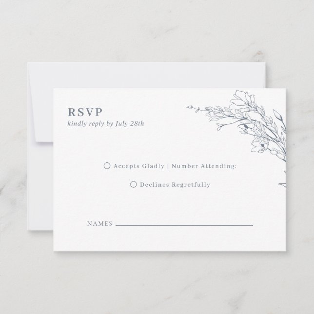 Elegant Azure Ivory Blommigt WAN Monogram Bröllop OSA Kort (Framsida)