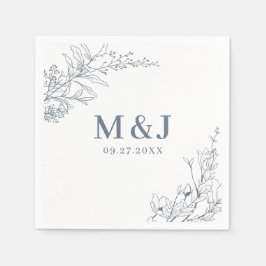Elegant Azure Ivory Blommigt WAN Monogram Bröllop Pappersservett