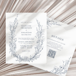 Elegant Azure Ivory Blommigt WAN QR-kod Bröllop