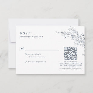 Elegant Azure Ivory Blommigt WAN QR-kod Bröllop OSA Kort