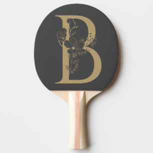 Elegant B Boho Blommigt Monogram Initial Grått Gul Pingisracket