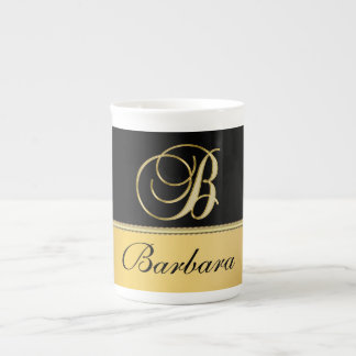 Elegant ’B’ Monogram Personlig Namn Black Guld Benporslin Mugg