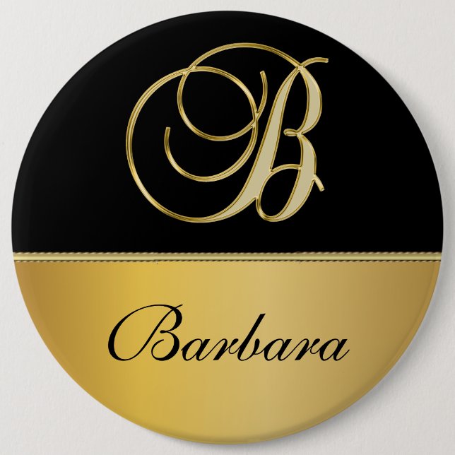 Elegant ’B’ Monogram Personlig Namn Black Guld Knapp (Framsida)
