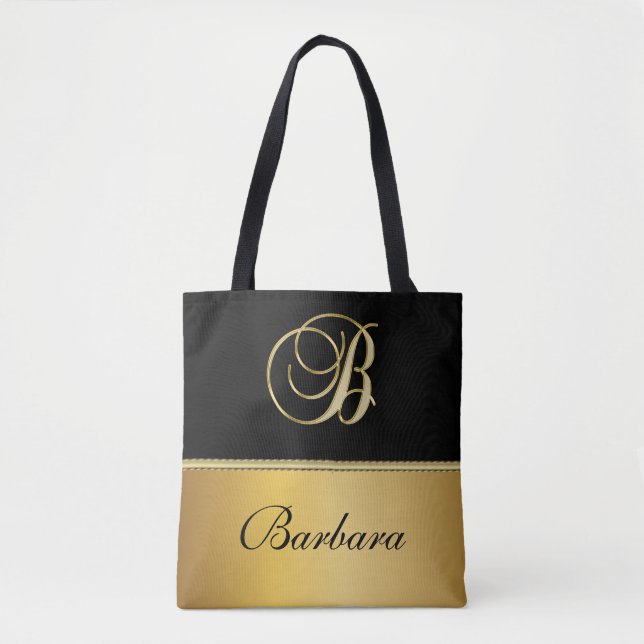 Elegant ’B’ Monogram Personlig Namn Black Guld Tygkasse (Framsida)