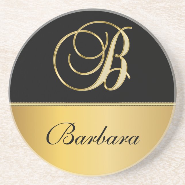 Elegant ’B’ Monogram Personlig Namn Black Guld Underlägg (Framsidan)