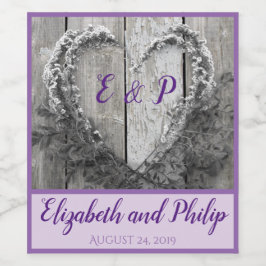 Elegant B&W-blommans hjärtrytm, lingträ bröllop Vinflaska Etikett