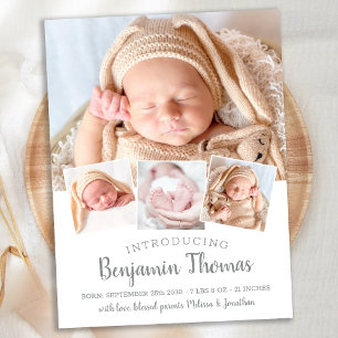 Elegant Baby Anpassningsbar 4 Foto Födelseannons Vykort