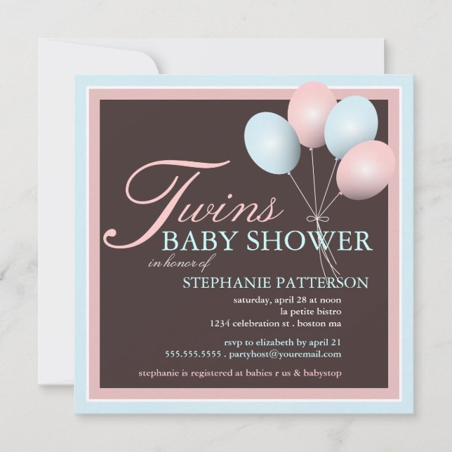 Elegant Baby Ballon Twillingars Baby Shower-inbjud Inbjudningar (Framsida)