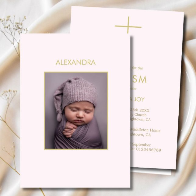 Elegant Baby Baptism - minimalt fotofärgande Inbjudningar (Skapare uppladdad)
