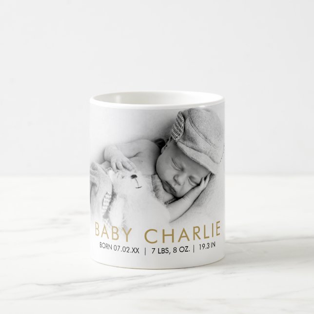 Elegant Baby Birth Stats Announcement Photo  Kaffemugg (Center)