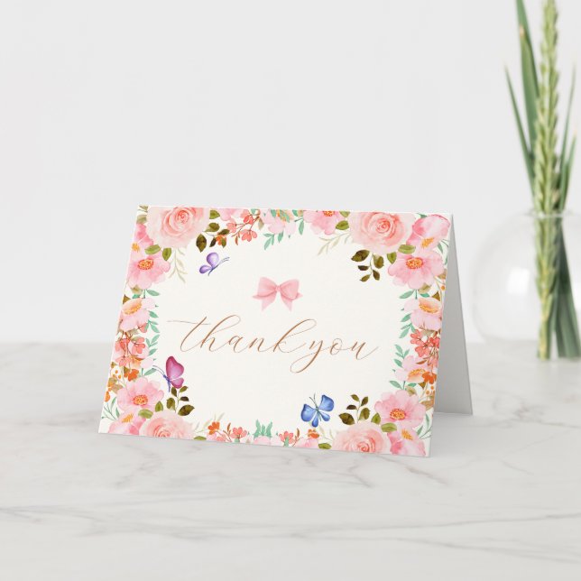 Elegant Baby Bloom Blommigt Butterfly Baby Shower Tack Kort (Framsida)