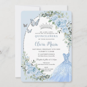 Elegant Baby blue Blommigt Dress Silver Quinceañer Inbjudningar