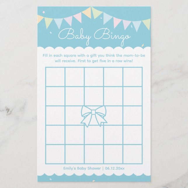 Elegant Baby blue Boy Shower Baby Bingo Game (Framsida)