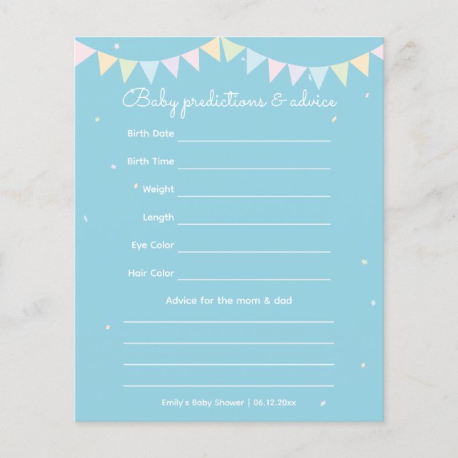 Elegant Baby blue Boy Shower Guessing Game (Framsida)