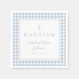 Elegant Baby Blue Gingham Boy Baptism Pappersservett