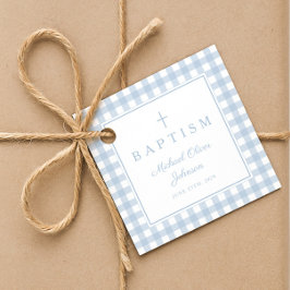 Elegant Baby Blue Gingham Pojke Dop Tack  Gåvor Etiketter