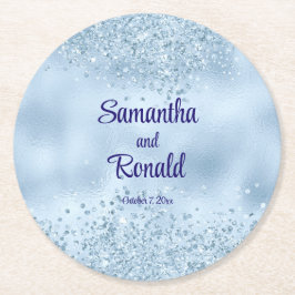 Elegant Baby blue Glitter och Foil Bröllop Underlägg Papper Rund