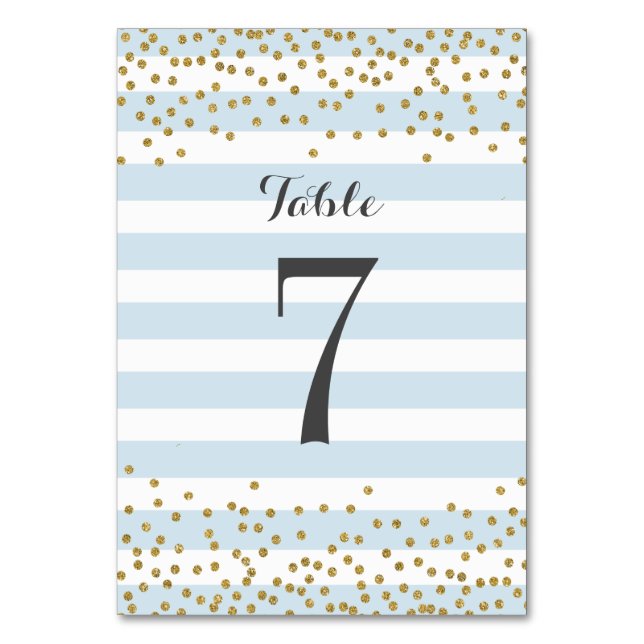 Elegant Baby Blue Gold Konfetti Party Bröllop Bordsnummer (Baksidan)