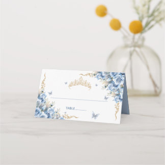 Elegant Baby Blue Gold Quinceanera Bankett Tiara Placeringskort