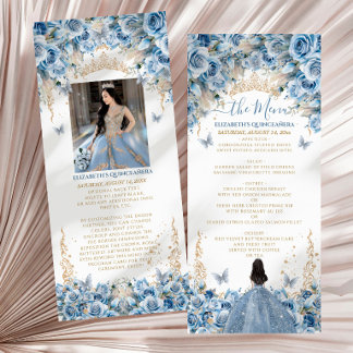 Elegant Baby Blue Guld Quinceanera Prinsessa Krona Meny