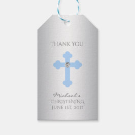 Elegant Baby blue Kor Baptism/Christening Boy Presentetikett