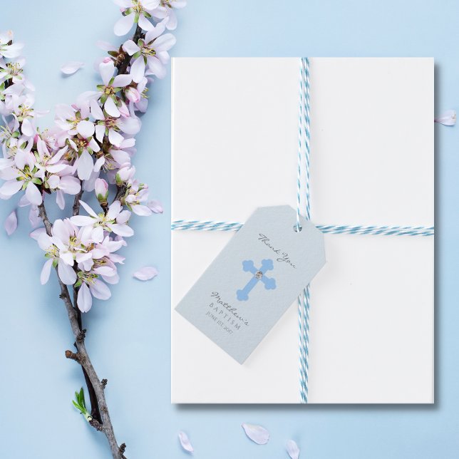 Elegant Baby blue Kor Baptism/Christening Boy Presentetikett (Skapare uppladdad)