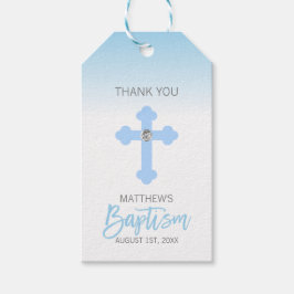 Elegant Baby blue Kor TACK Baptism Boy Presentetikett