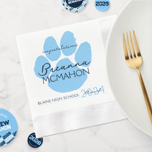 Elegant Baby blue och marin Studenten Pawprint Pap Pappersservett