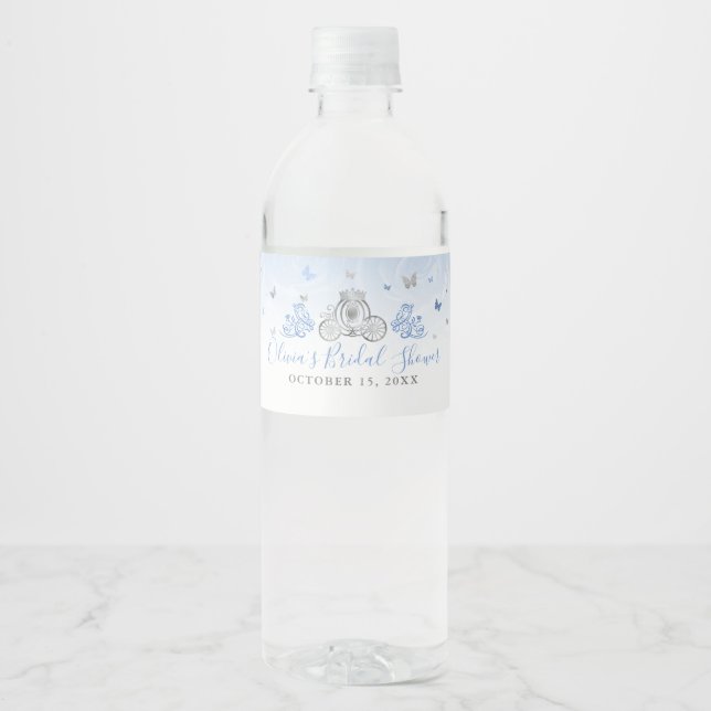 Elegant Baby blue och Silver Princess Carriage Vattenflaskor Etikett (Framsida)