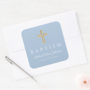 Elegant Baby blue Religiösa Kor Boy Baptism Fyrkantigt Klistermärke
