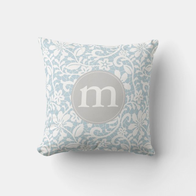 Elegant baby blue Retro snörepersonligMonogram Kudde (Framsida)