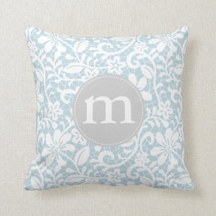 Elegant baby blue Retro snörepersonligMonogram Kudde