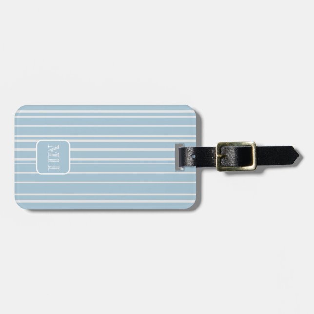 Elegant baby blue stripe monogrammad bagagebricka (Horisontell Framsida)