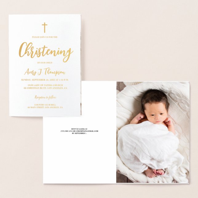 Elegant Baby Christening Anpassningsbar Photo Folierat Kort (Display)