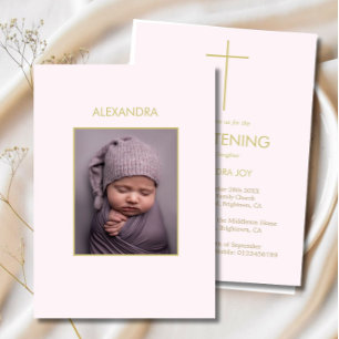 Elegant Baby Christening Minimal Photo Baptism Inbjudningar