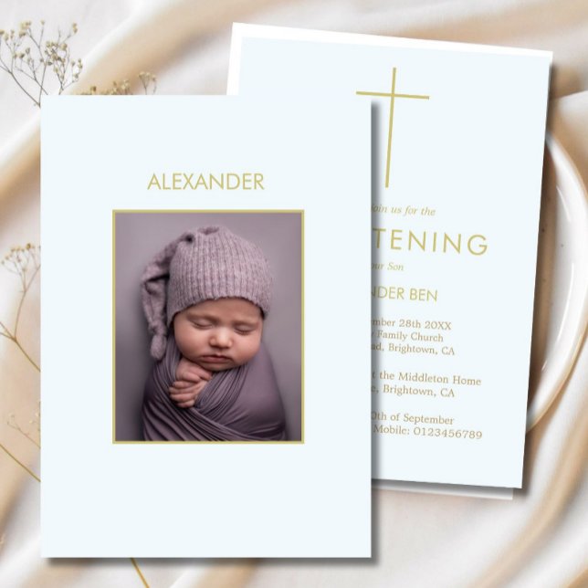 Elegant Baby Christening Minimalist Photo Baptism Inbjudningar (Skapare uppladdad)
