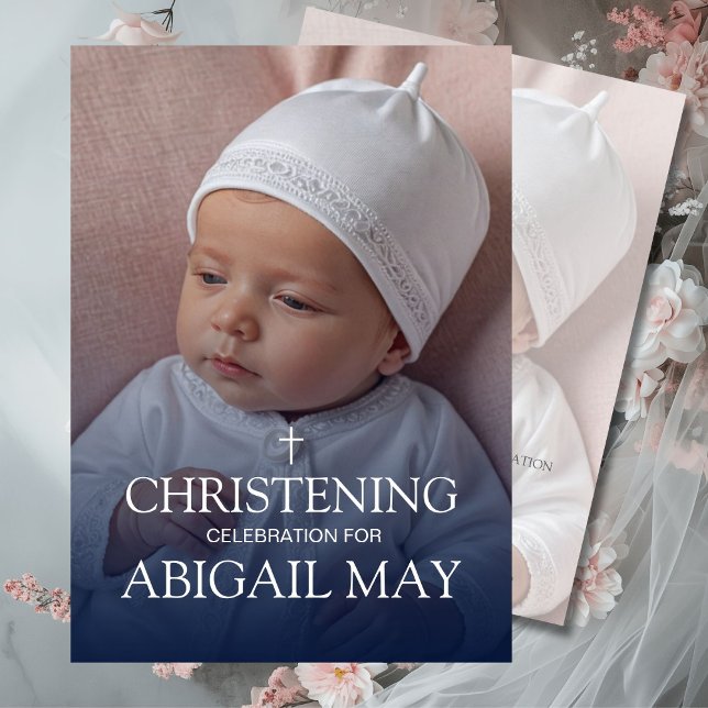 Elegant Baby Christening Photo Minimalist Inbjudningar (Skapare uppladdad)