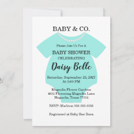 Elegant Baby & Co Black Teal Baby Shower Inbjudningar