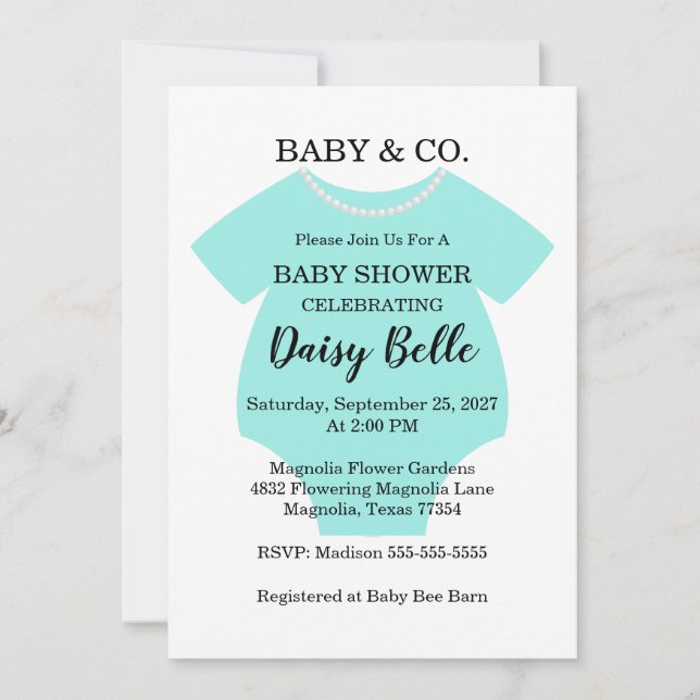 Elegant Baby & Co Black Teal Baby Shower Inbjudningar (Framsida)