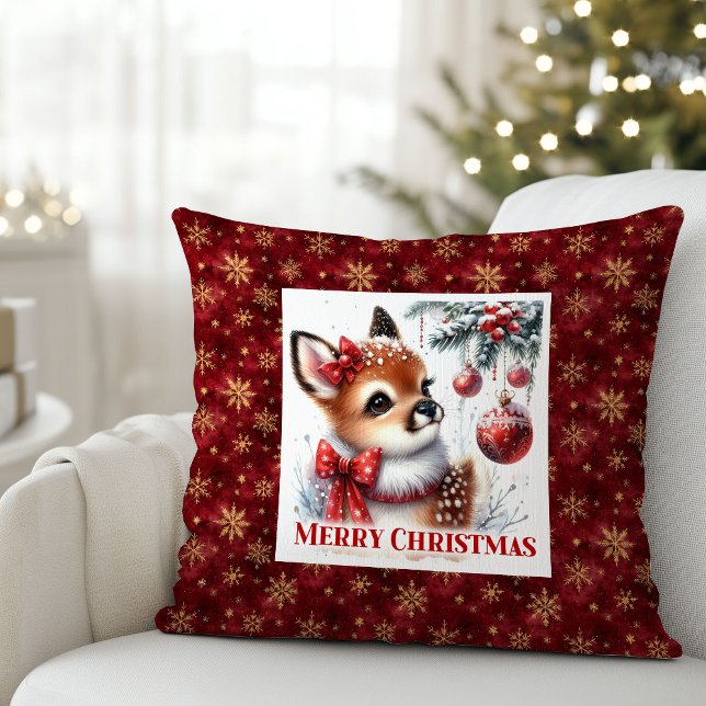Elegant Baby Deer Snowy Forest Kids Gift Christmas Kudde (Elegant Baby Deer Snowy Forest Kids Gift Christmas Pillow

)