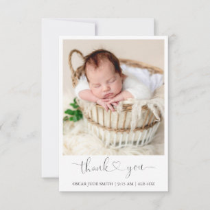 Elegant baby födelseattest med foto tack kort