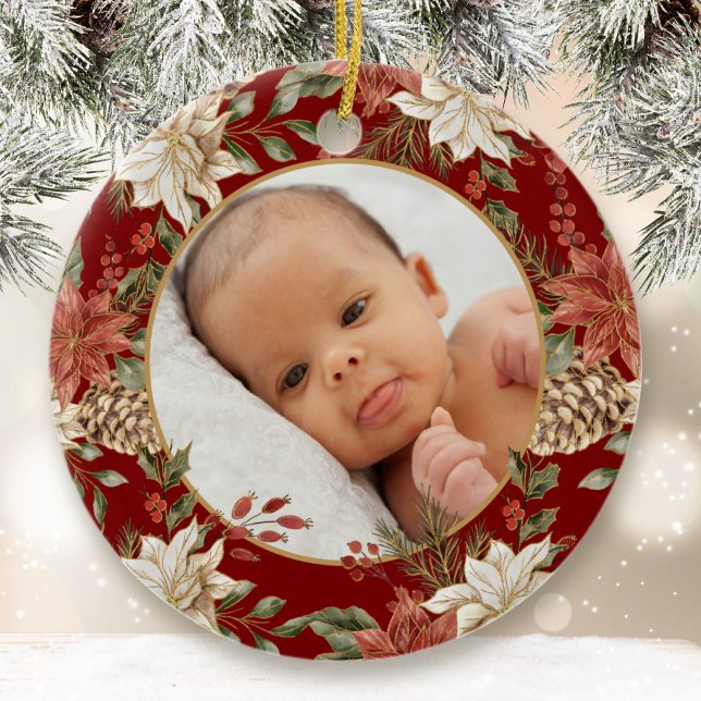 Elegant Baby Första jul Birth Stats Photo Julgransprydnad Keramik (Skapare uppladdad)