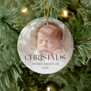 Elegant Baby Första Jul Dubbel Foto Julgransprydnad Keramik